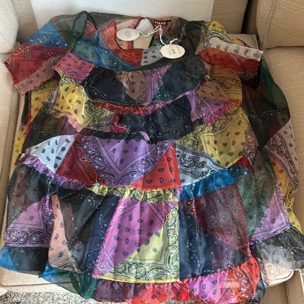 RARE NWT STAUD Hyacinth Maxi Dress - Patchwork Bandana Rainbow Colorful Block - Picture 6 of 10